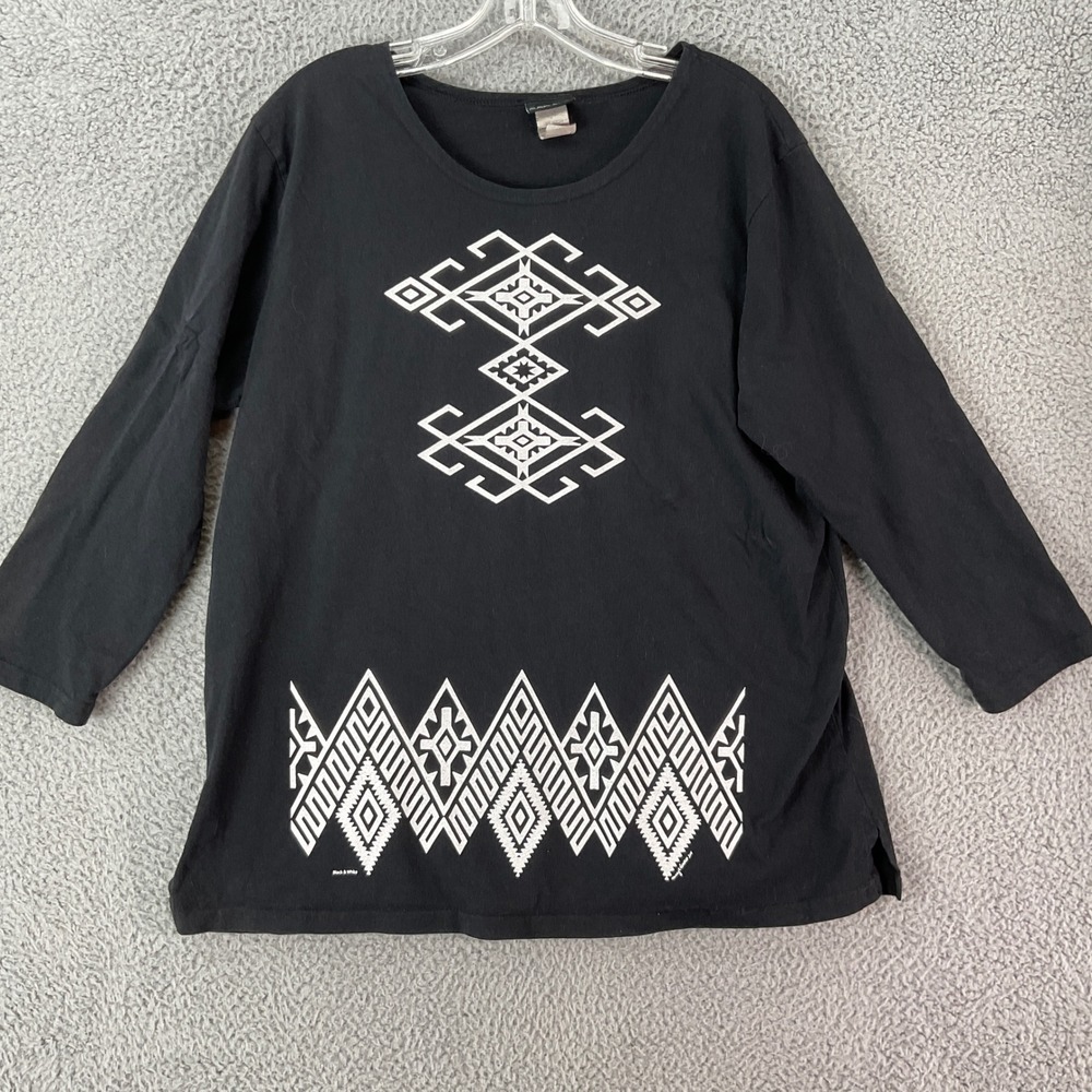 Sabaku Artwear Graphic Top Womens Medium Black Cotton Tribal Print Southwest USA